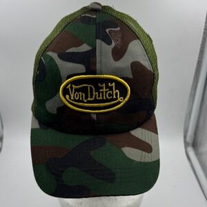 Von Dutch Camo Trucker Hat with Yellow Logo